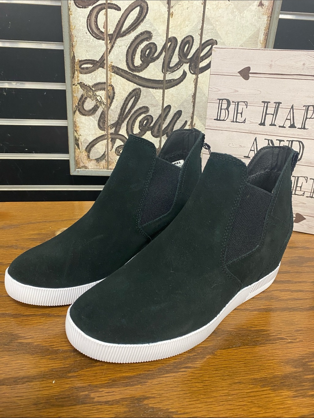 Sorel Black Suede Slip-On Ankle Sneakers with White Sole NWT - Picture 6 of 7